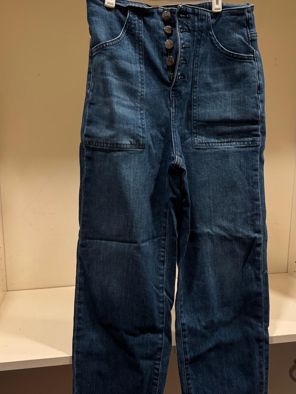 Veronica Beard Straight-Leg Dark Blue Button-Fly Jeans
